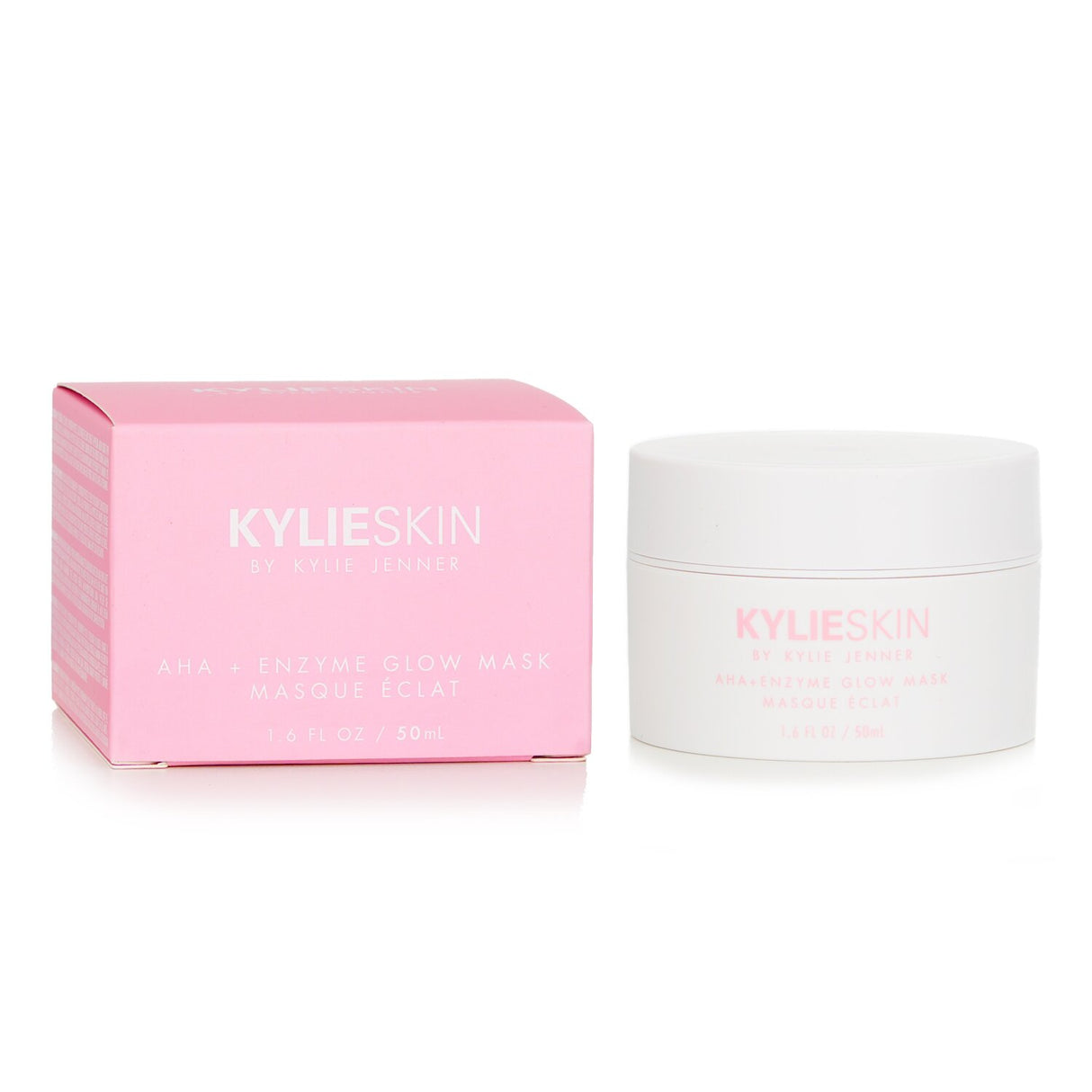 Kylie Skin AHA + Enzyme Glow Mask in 50ml features a cooling jelly texture that gently exfoliates for a radiant complexion.