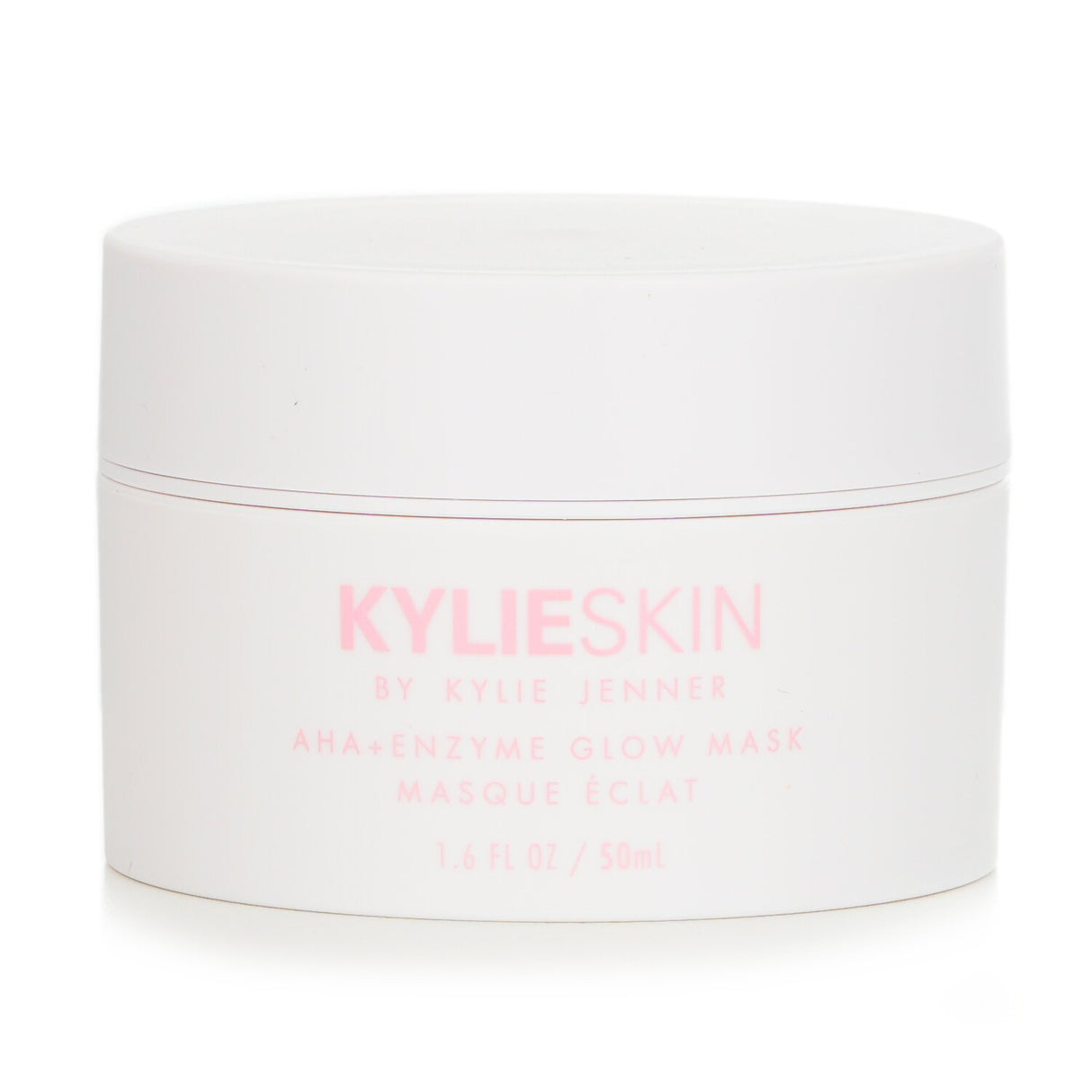Kylie Skin AHA + Enzyme Glow Mask in a sleek 50ml jar, offering gentle exfoliation for a radiant, smooth complexion.