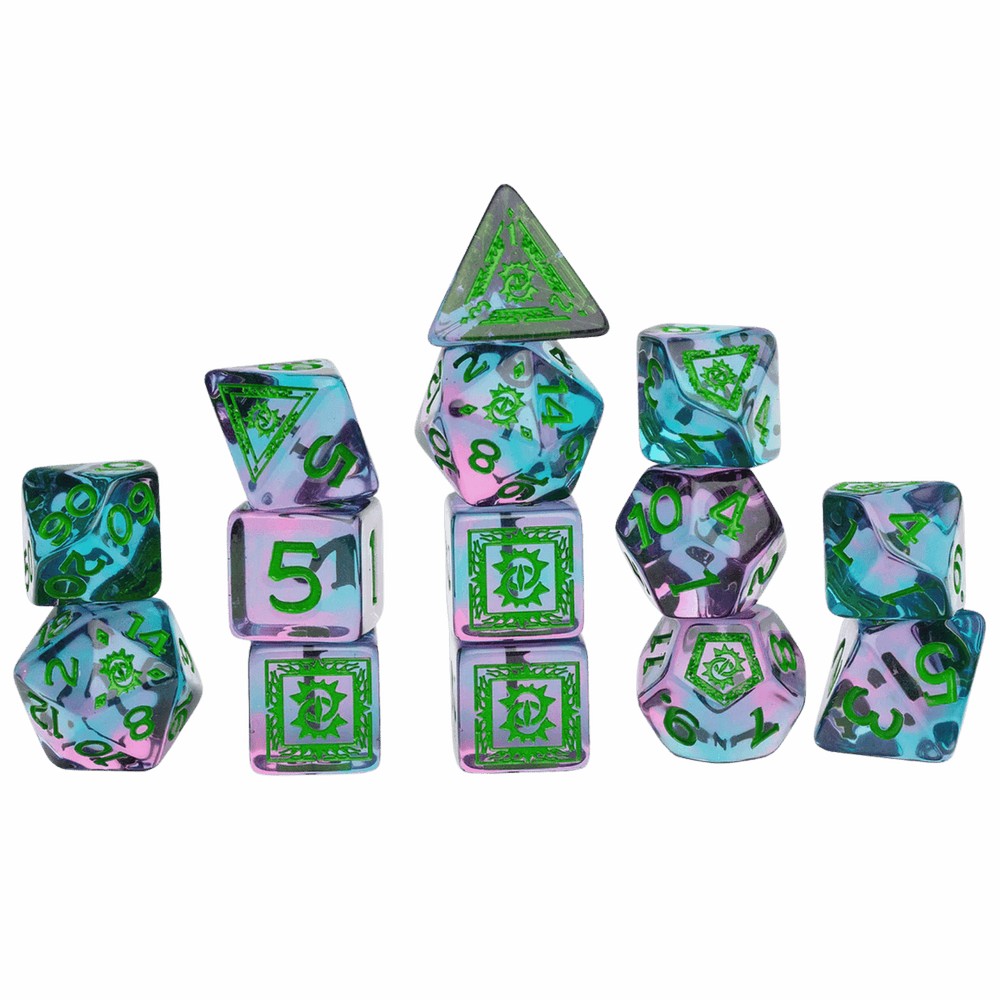 Sirius Dice - D&D Adventure Dice - Warlock - Purple. Green - Gaming Accessory