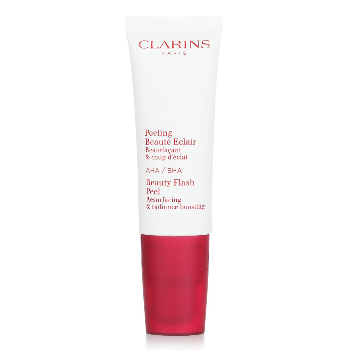 Clarins Beauty Flash Peel in a 50ml bottle for glowing, rejuvenated skin; exfoliates, reduces wrinkles, suitable for all skin types.