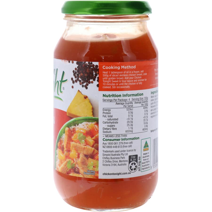 Chicken Tonight Meal Base Cooking Sauce Sweet & Sour Jar 520g