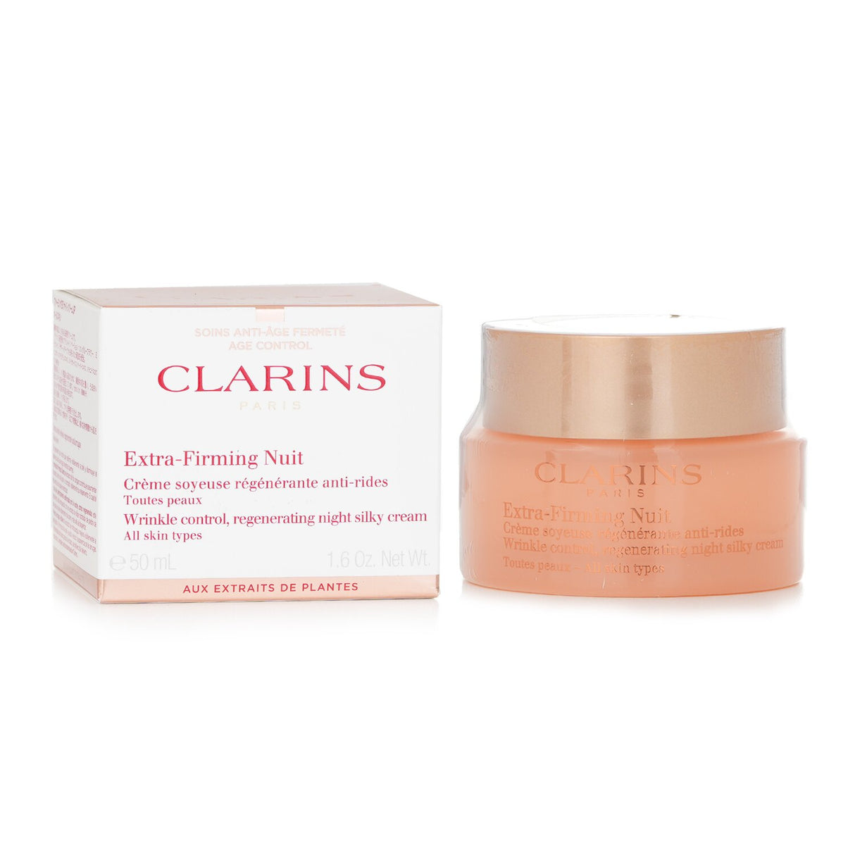 Clarins Extra Firming Nuit: luxurious night cream targeting wrinkles, enriched with kangaroo flower extract for firmer skin.