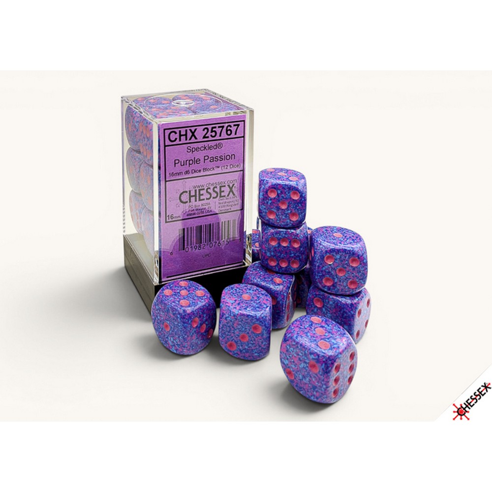 CHX 25767 Speckled Purple Passion 16mm d6 Dice Block (12 dice) - RPG Book