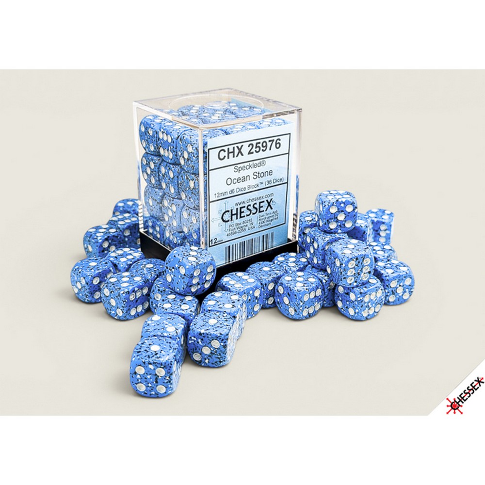 CHX 25976 Speckled Ocean Stone 12mm d6 Dice Block (36 dice) - RPG Book