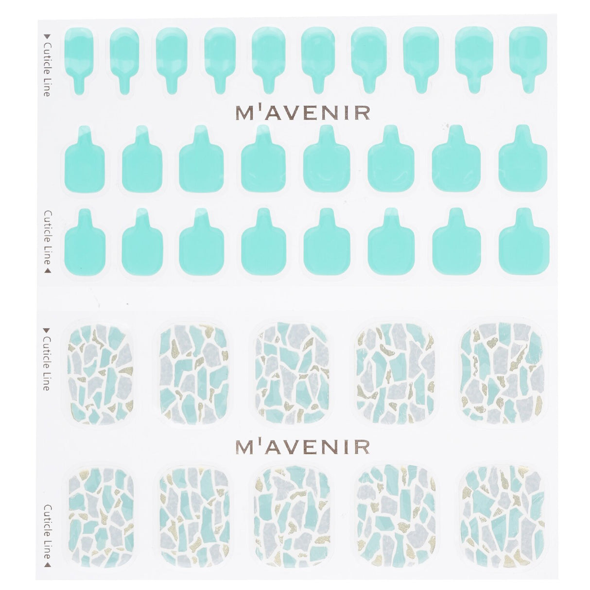 Blue nail sticker set featuring 36 salon-quality designs crafted from liquid gel for a flawless and vibrant manicure.