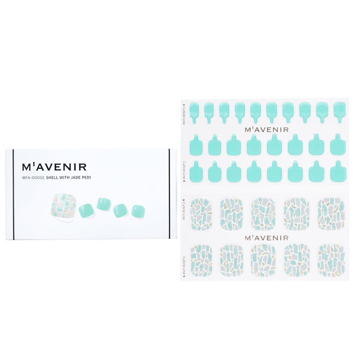 Mavenir Blue Nail Stickers - # Shell With Jade Pedi, 36 salon-quality pieces for easy, radiant nail art at home.