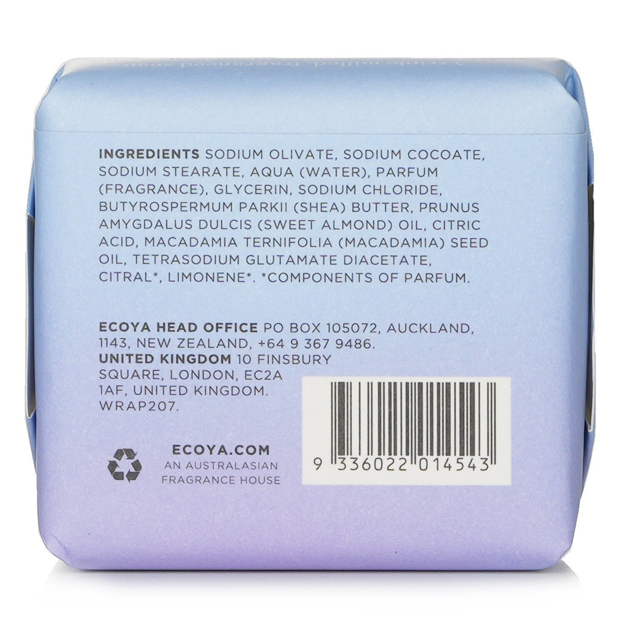 Ecoya Coconut & Elderflower Soap (90g) - a vegan, nourishing bar with tropical scents and hydrating ingredients.