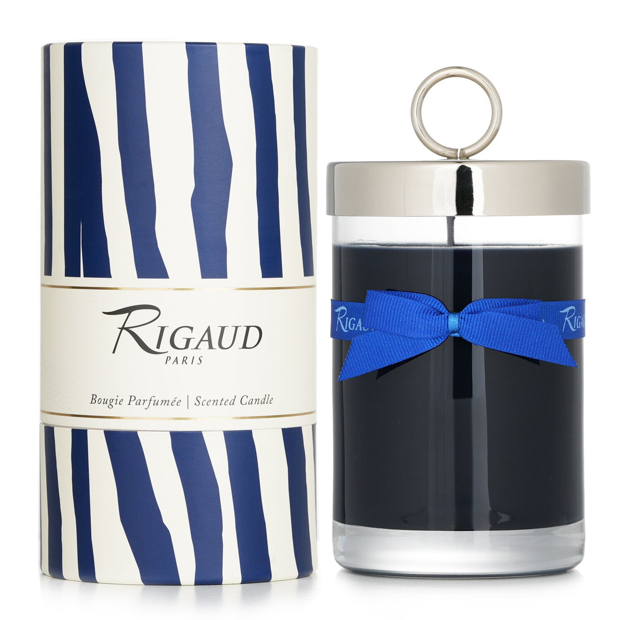 Chic Rigaud scented candle in glass, inspired by night sky, with sensual fragrance and 90-hour burn time. Perfect for decor.