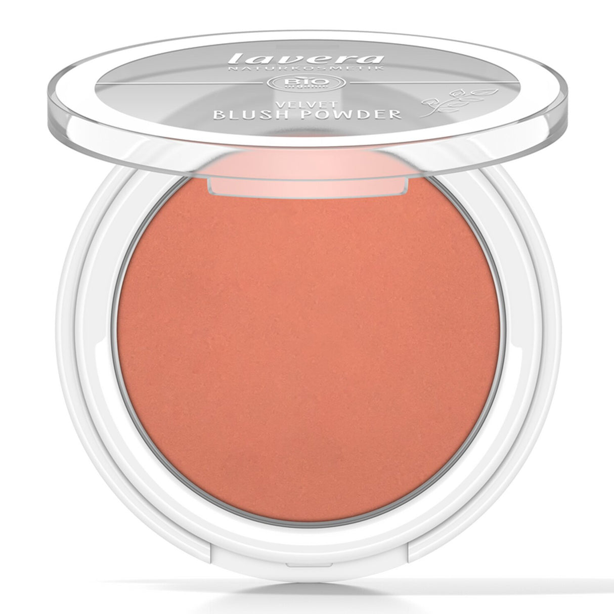 Silky Lavera Velvet Blush Powder in #01 Rosy Peach enhances skin with a soft glow, ideal for sensitive skin types.