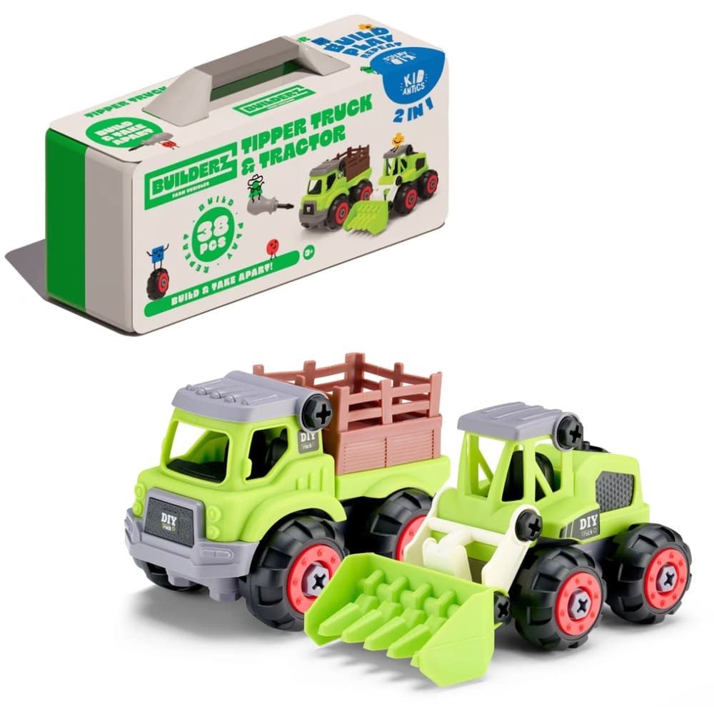 Kid Antics - Builderz Farm Tipper Truck & Tractor (2 in 1) - Building Toy