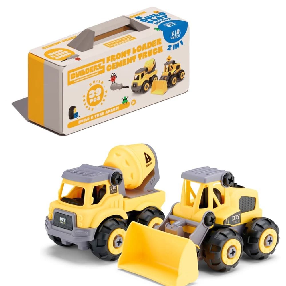 Kid Antics - Builderz Construction Front Loader & Cement Mixer (2 in 1)