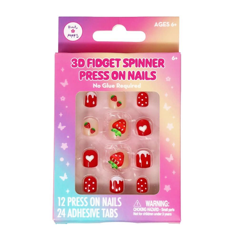 Pink Poppy 3D Fidget Spinner Press On Nails Strawberry - Toy Vehicle