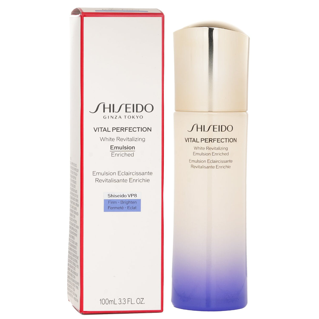 Hydrating Shiseido Vital-Perfection Emulsion enriched with VP8 technology for youthful, revitalized skin.