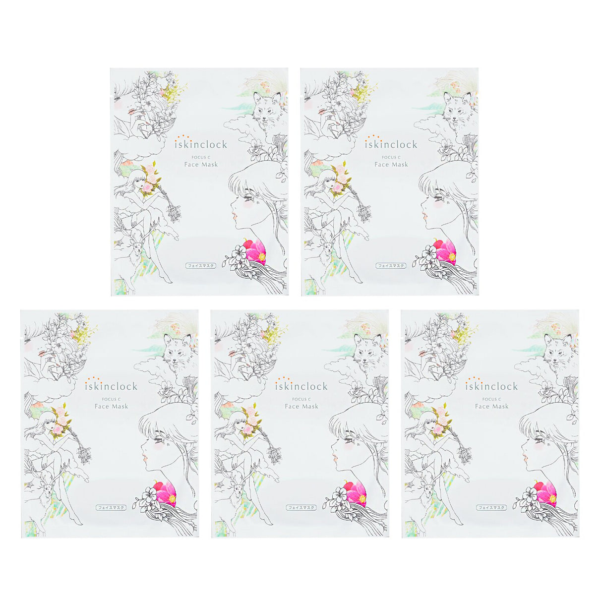 iSkinClock Focus C Face Mask (5pcs) features an ultra-thin cotton mask soaked in Vitamin C for radiant, firm skin.