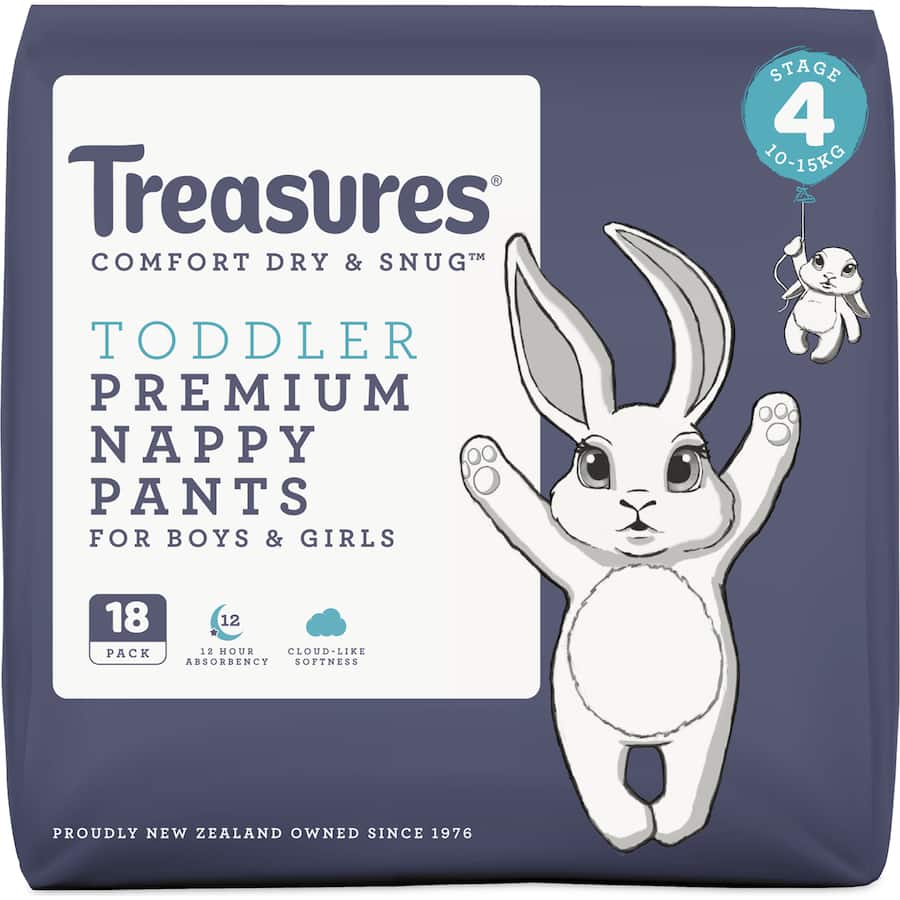 Treasures Dry & Snug Nappy Pants Toddler 10-15kg Convenience 18pack