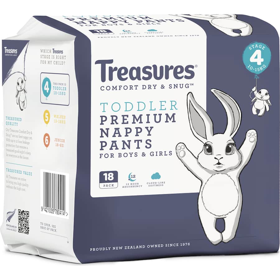 Treasures Dry & Snug Nappy Pants Toddler 10-15kg Convenience 18pack
