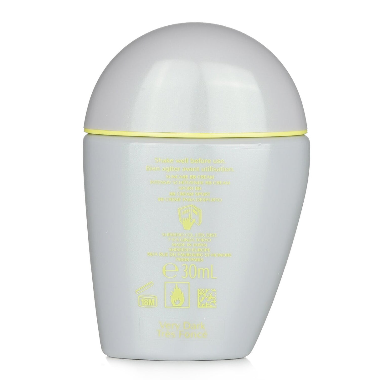 Shiseido Sports BB SPF 50+ in Very Dark, 30ml, offers water-resistant coverage and broad-spectrum sun protection for active lifestyles.