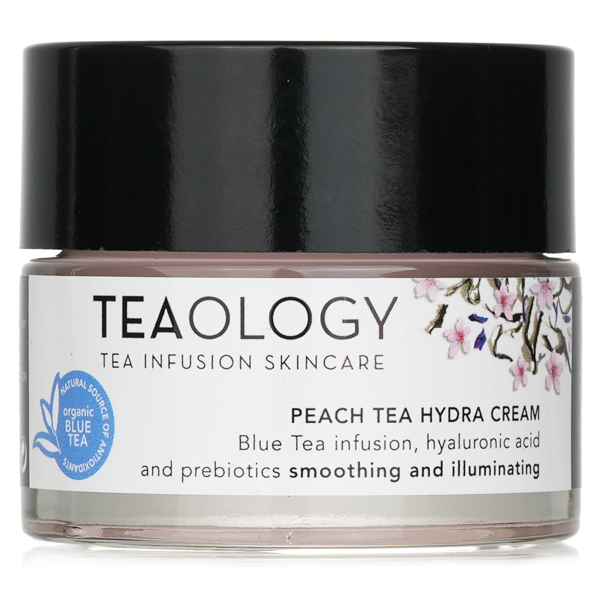 Luxurious pink Peach Tea Hydra Cream in a 50ml jar, infused with natural ingredients for hydration and rejuvenation.
