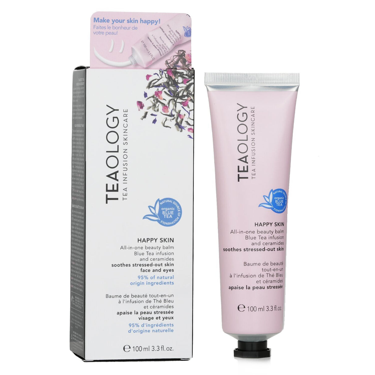 Teaology Happy Skin Beauty Balm in sleek packaging, offering multi-functional skincare for a radiant complexion.
