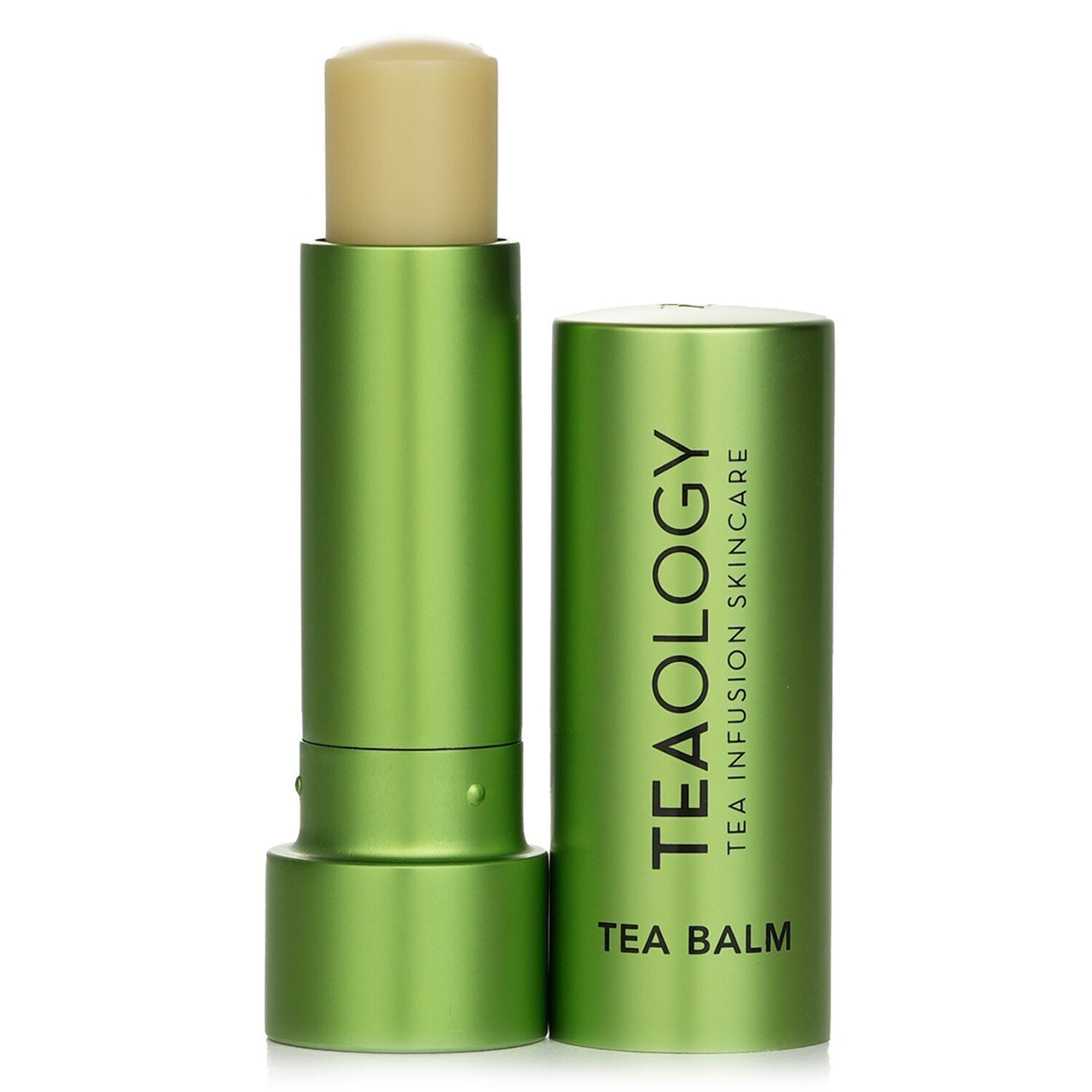 Teaology Transparent Matcha Tea Lip Balm in a green tube, offering natural hydration and repair for soft, nourished lips.