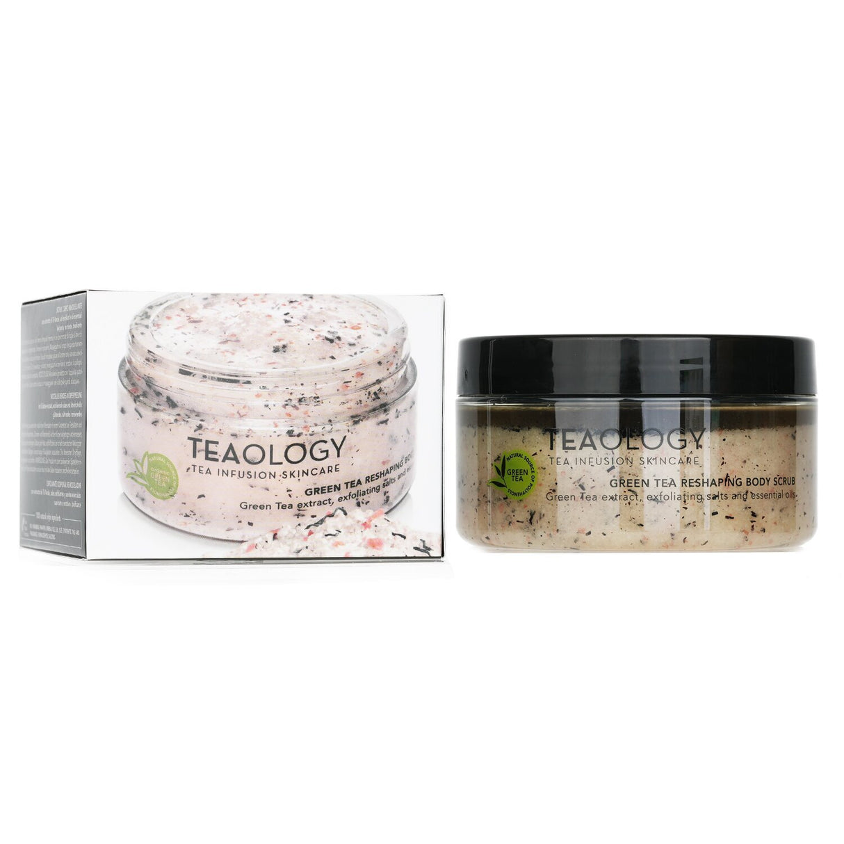Exfoliating body scrub with organic Green Tea, salts, and essential oils for soft, luminous skin. 450g/15.8oz.