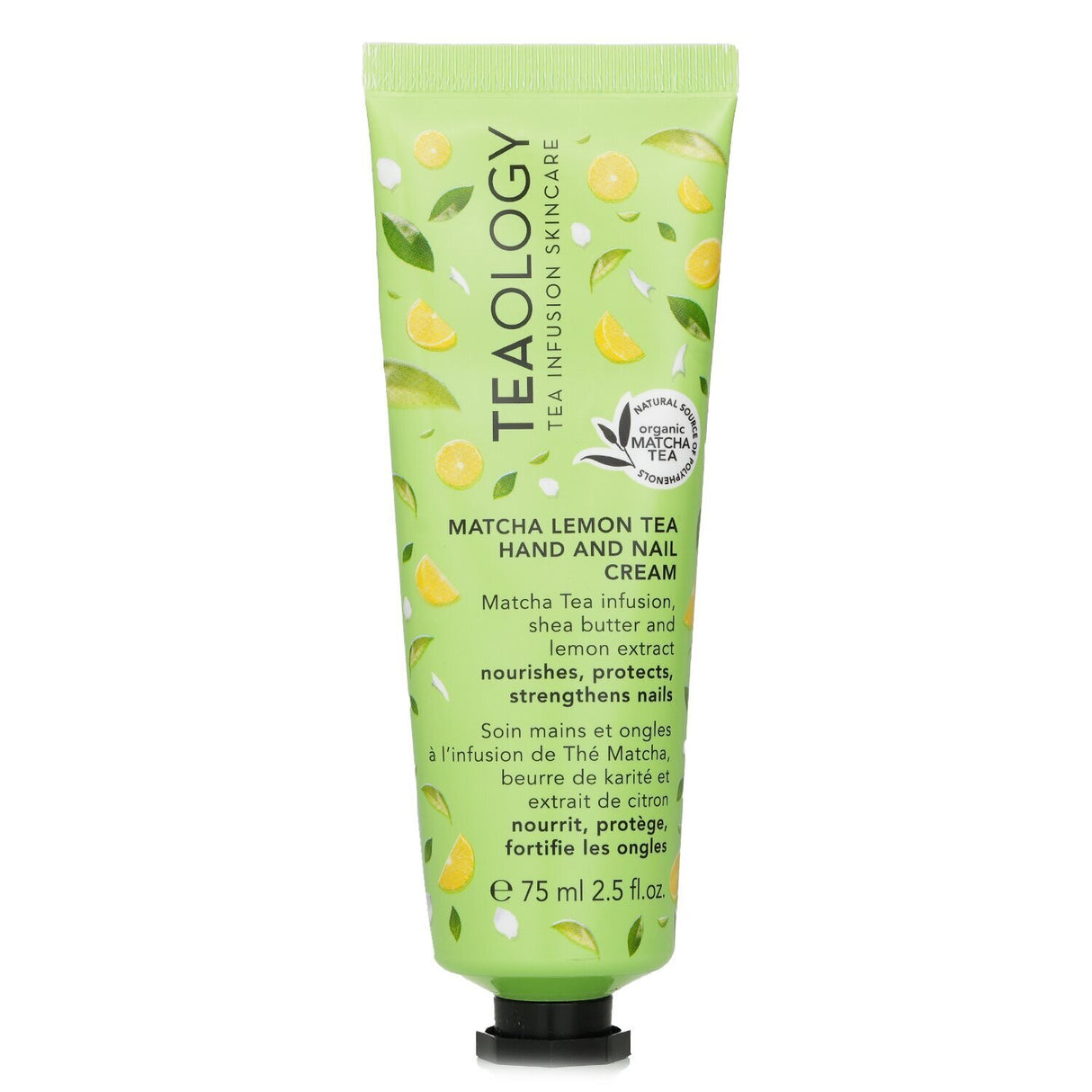 Luxurious Matcha Lemon Tea Hand & Nail Cream, 75ml, nourishes, hydrates, and strengthens nails with natural ingredients.