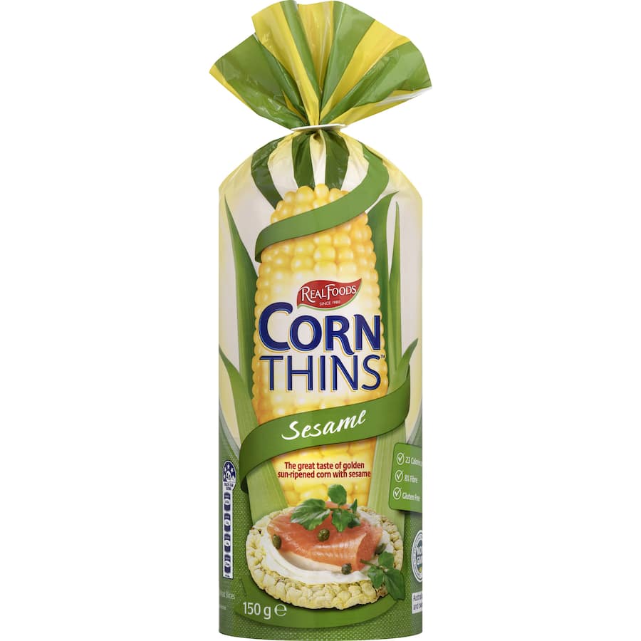 Real Foods Corn Thins Sesame Bag 150g