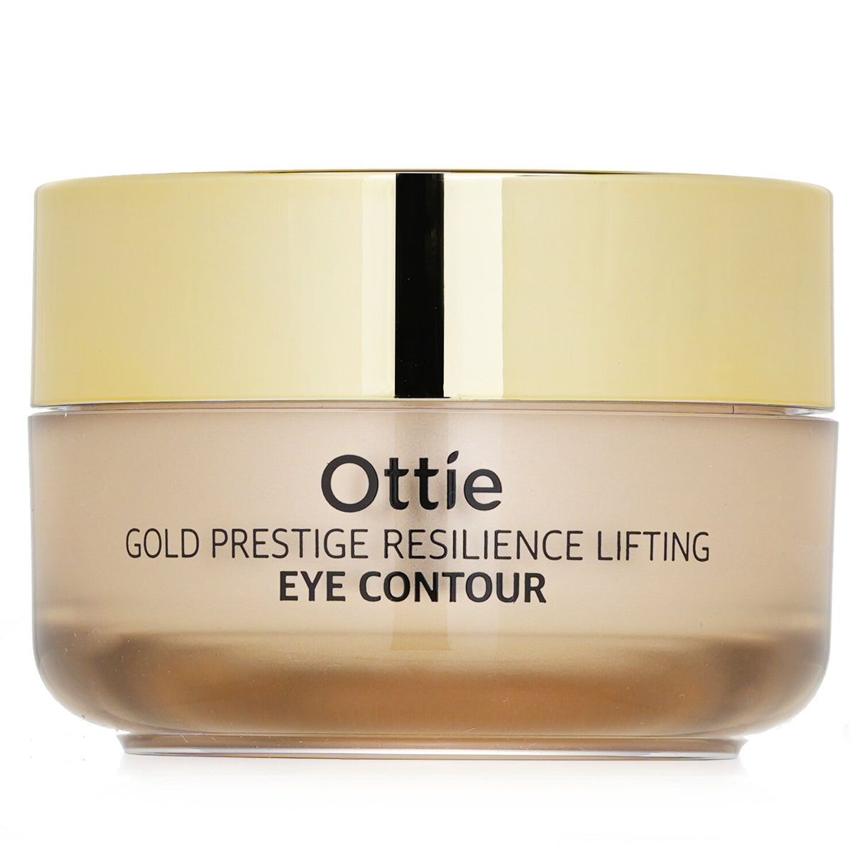 Ottie Gold Prestige Resilience Eye Contour cream in a 30ml bottle, targeting fine lines with hydrators and antioxidants for youthful skin.