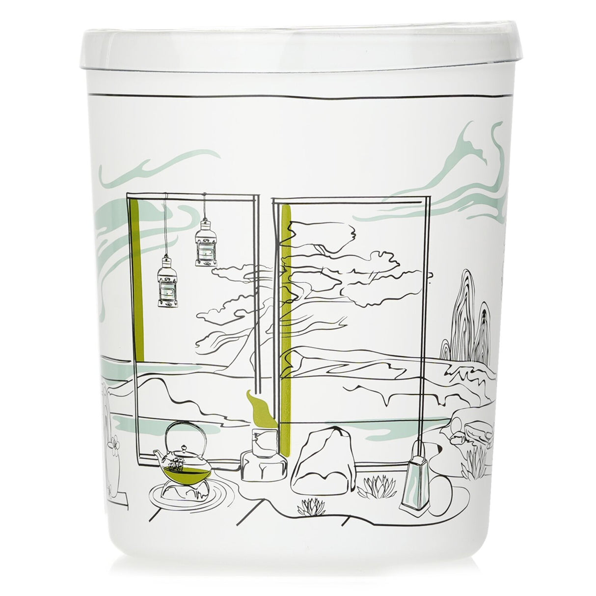 Zen Garden Scented Candle in a modern glass jar, featuring cherry blossom and cedar scents, providing a calming ambiance.