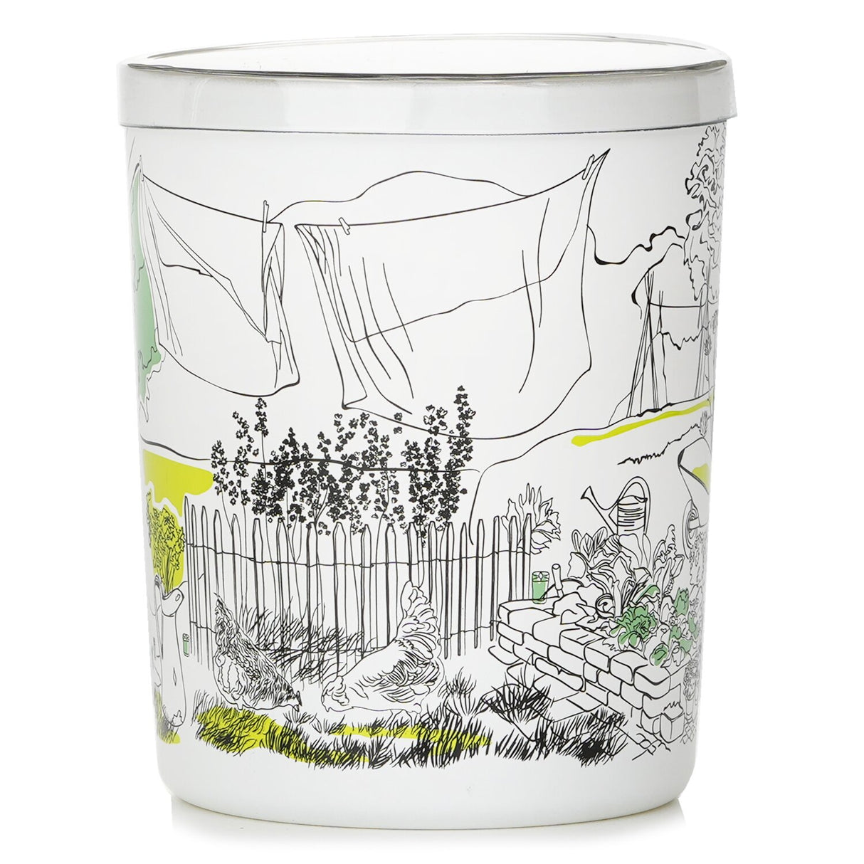 Aromatic Garden Scented Candle in decorative white container, featuring calming basil, rosemary, and chamomile scents, 40-hour burn time.