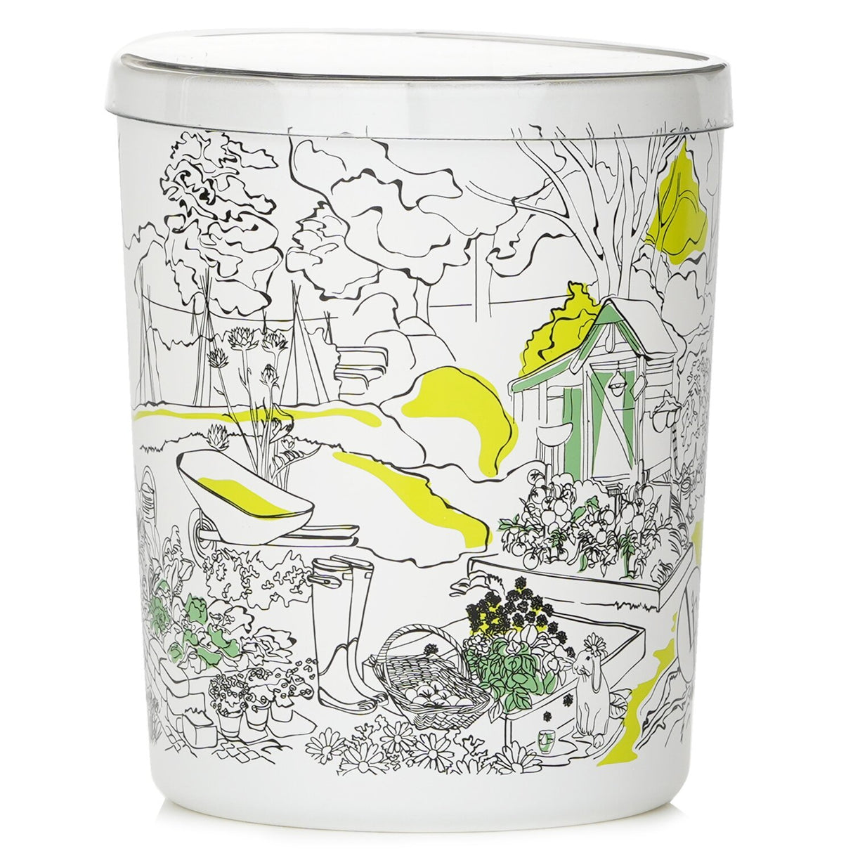 Elegant white container scented candle with calming basil, rosemary, chamomile, and tea tree notes for 40 hours of relaxation.