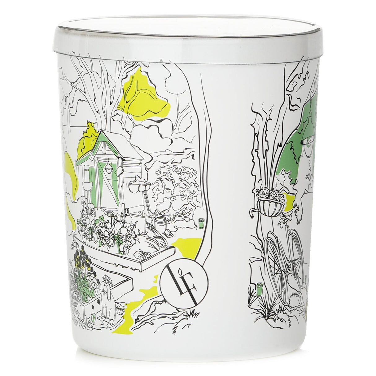 Aromatic Garden Scented Candle in a decorative white container, infused with calming basil, rosemary, and chamomile notes.