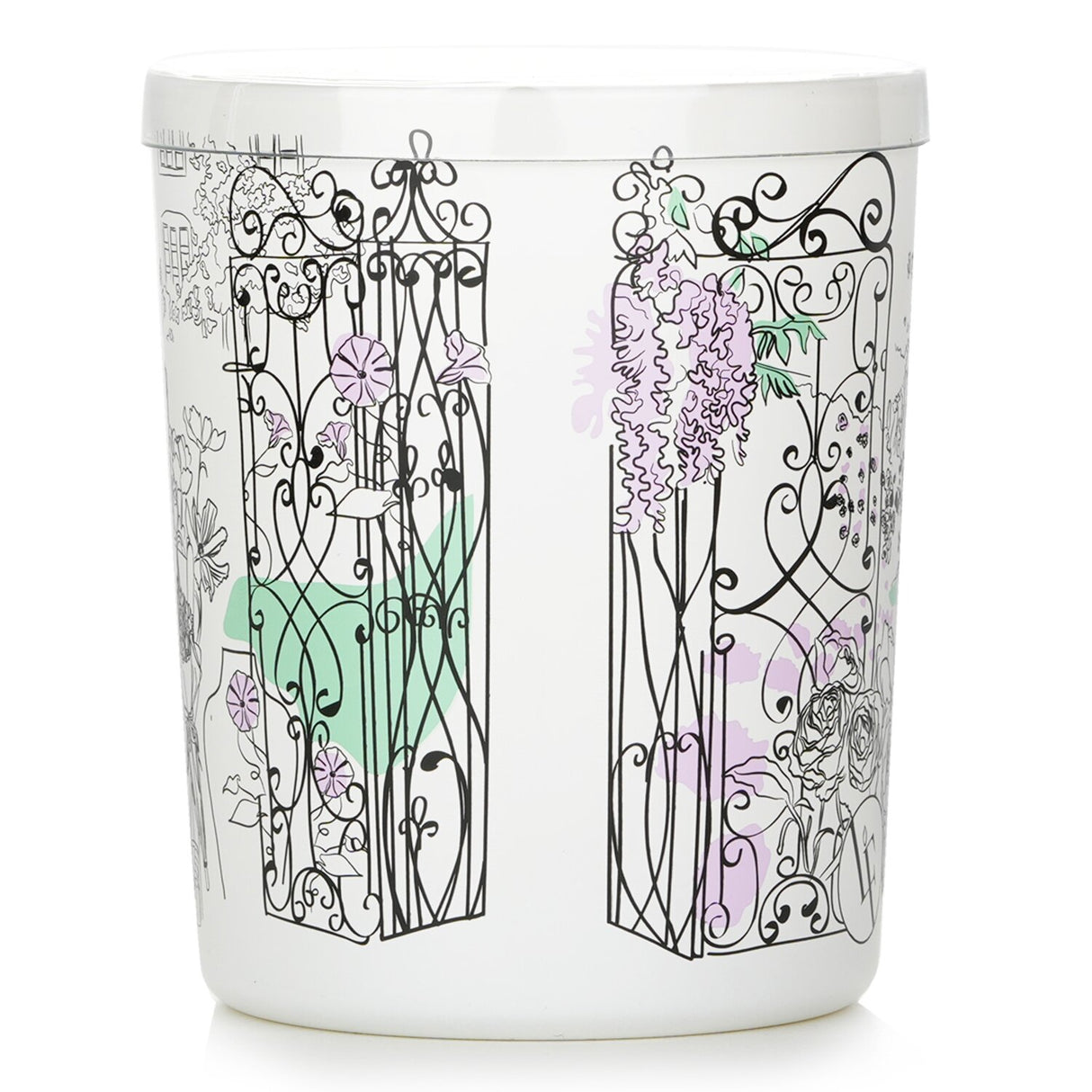 Romantic Garden Scented Candle in a pastel lilac and pistachio container, offering floral aromas and a 40-hour burn time.