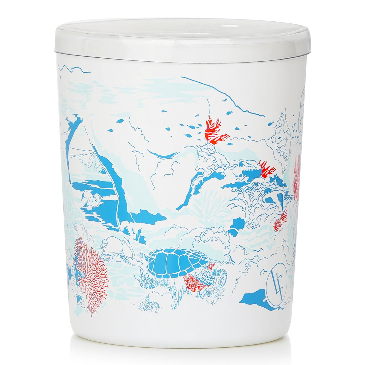 Ocean-inspired 180g scented candle in a white glass container, featuring marine accords and musk for tranquil ambiance.