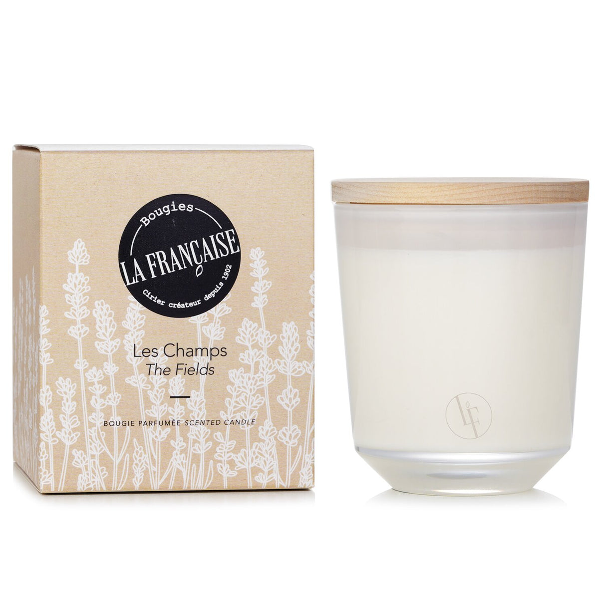 Bougies la Francaise 200g scented candle in elegant white glass, infused with Provençal lavender fragrance and eco-friendly vegetable wax.