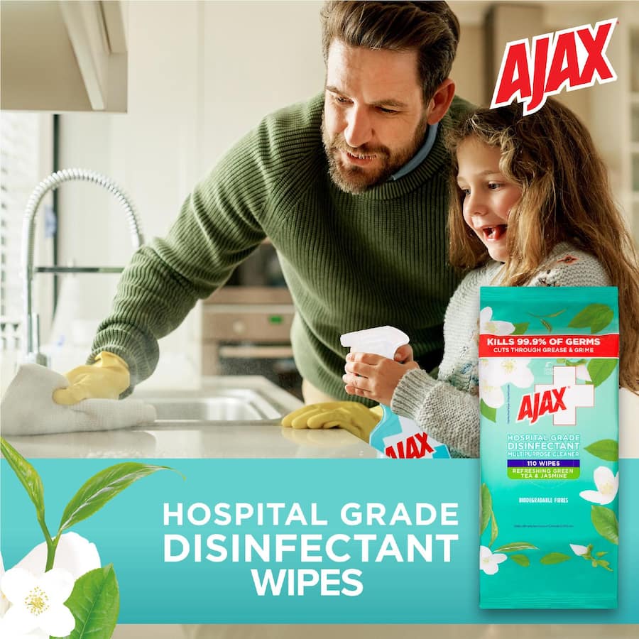 Ajax Disinfectant Cleaning Wipes Green Tea & Jasmine 110pack