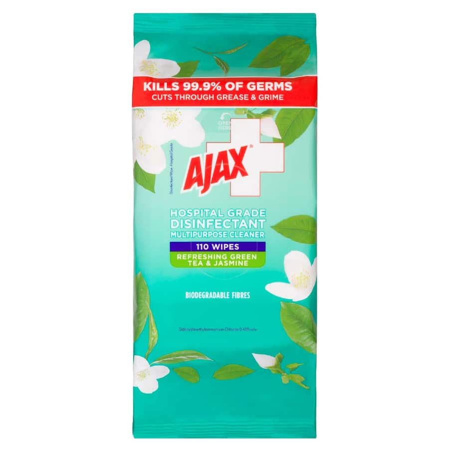 Ajax Disinfectant Cleaning Wipes Green Tea & Jasmine 110pack