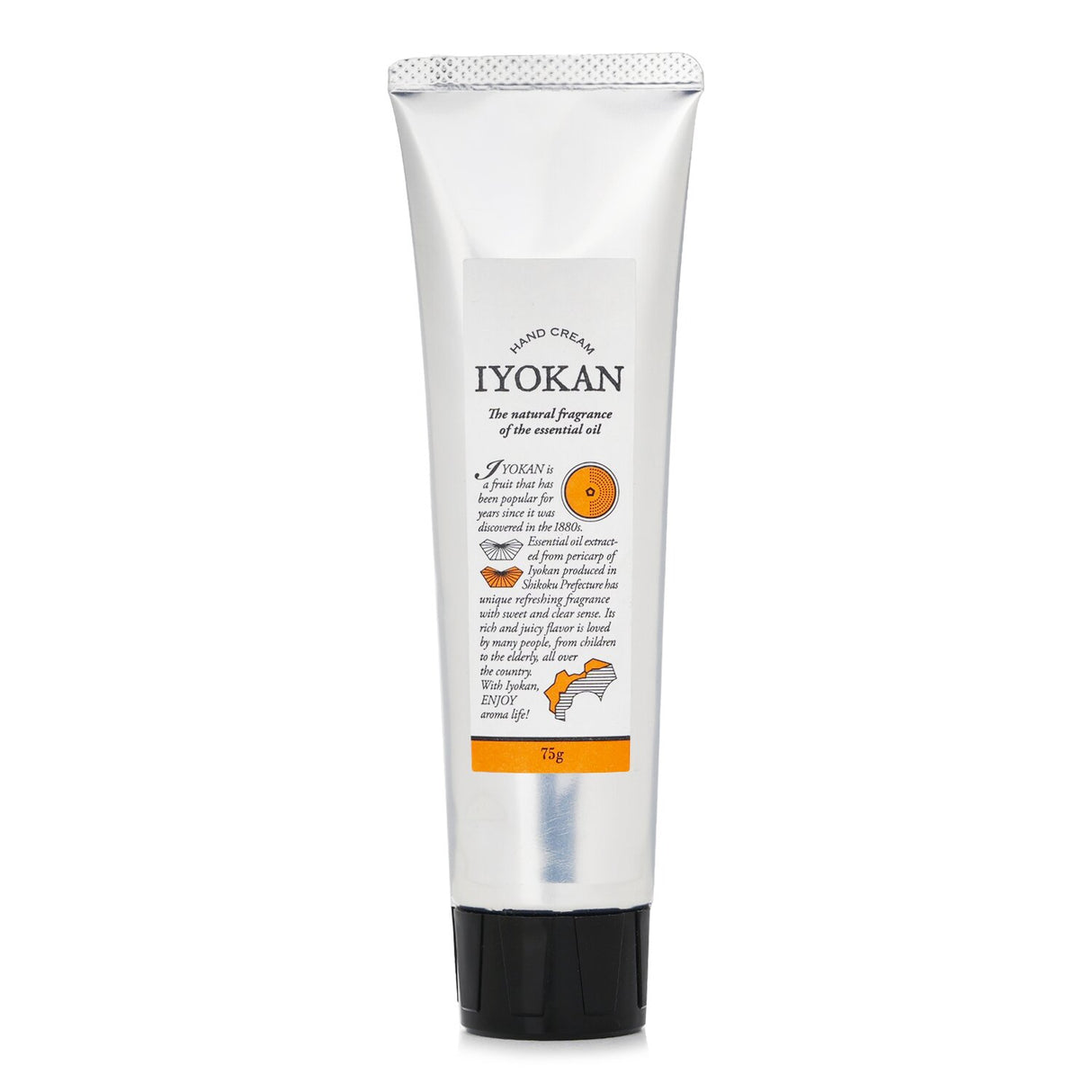 Iyokan Hand Cream - 75g, moisturizing with Yuzu oil, gentle citrus scent, quickly absorbs, perfect for daily use.