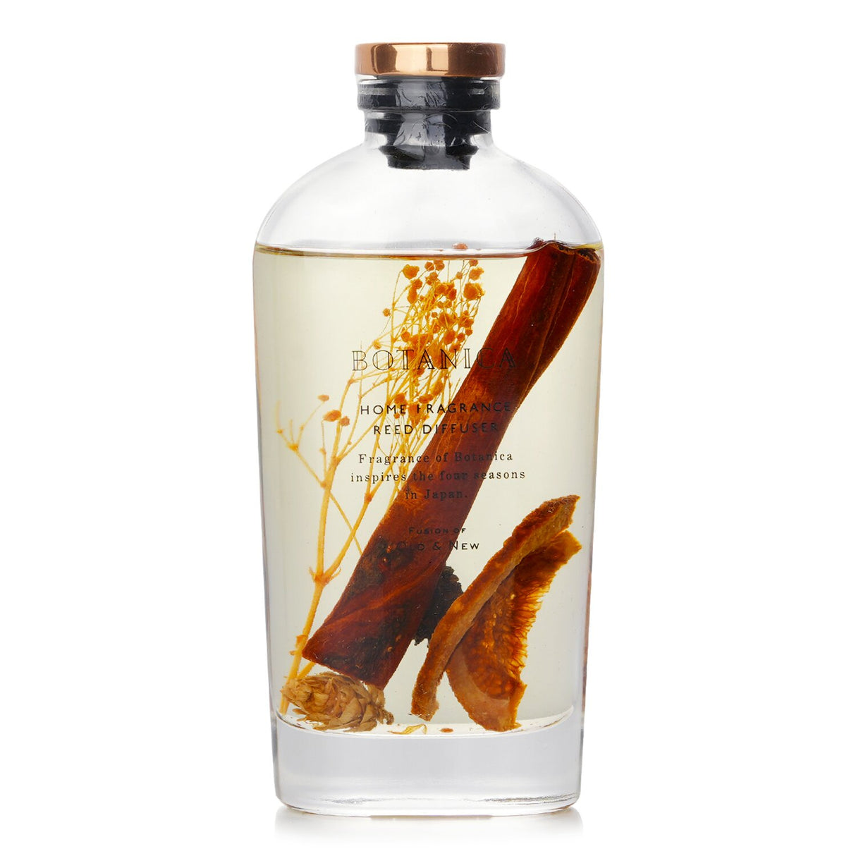 Botanica Citrus Reed Diffuser in transparent bottle, infusing home with refreshing scents for up to 1.5 months.