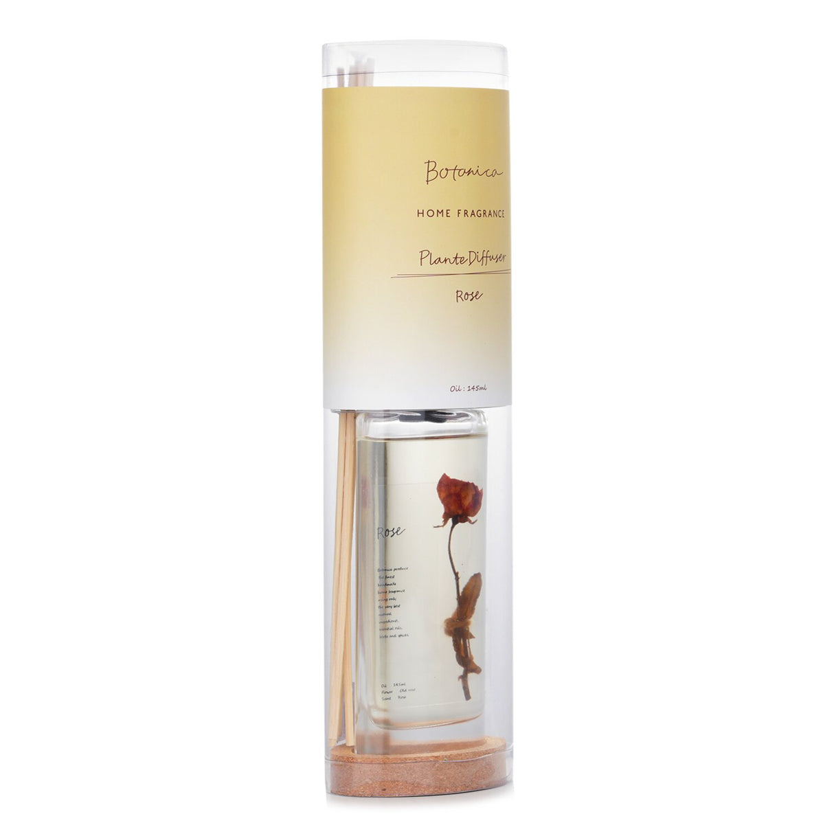 Handcrafted 145ml rose diffuser with natural oils, offering a soothing scent of pear, melon, and rose for serene home ambiance.