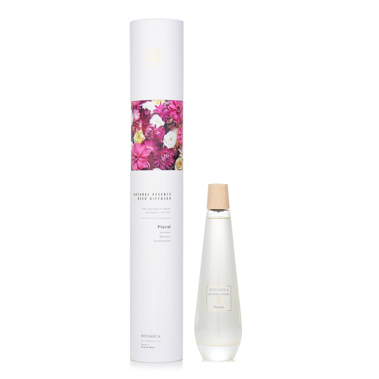 Botanica Shizen Reed Diffuser in pyramid bottle, 300ml floral scent of Jasmine, Lily, Geranium, Sandalwood, and Musk.
