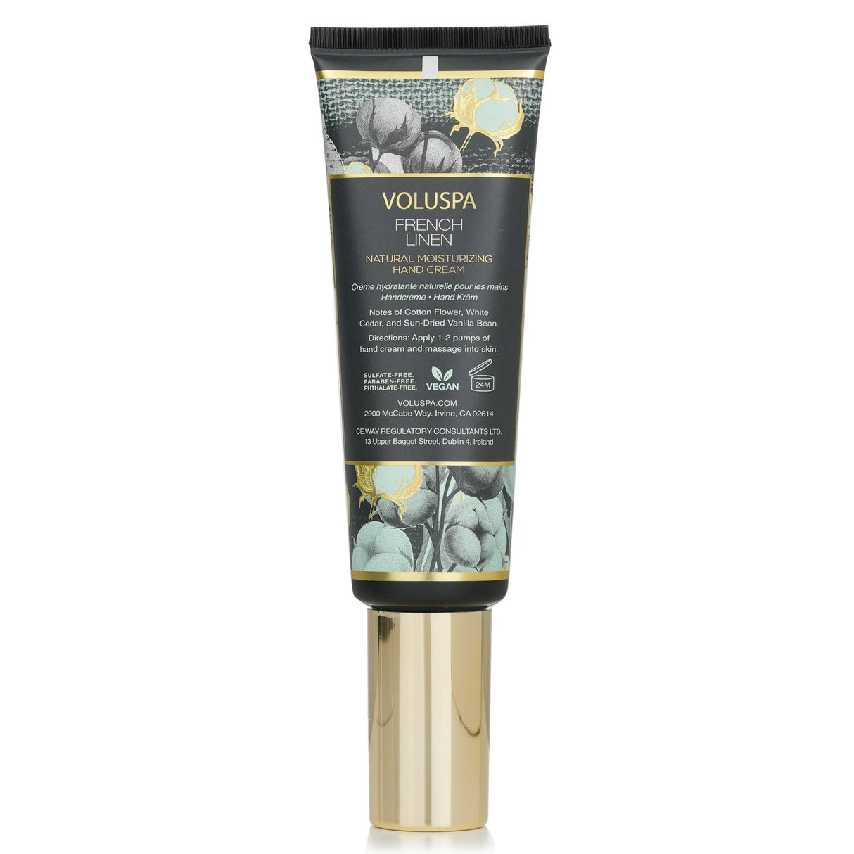 Luxurious 50ml hand cream with nourishing oils, featuring a heavenly scent of Cotton Flower, White Cedar, and Vanilla Bean.