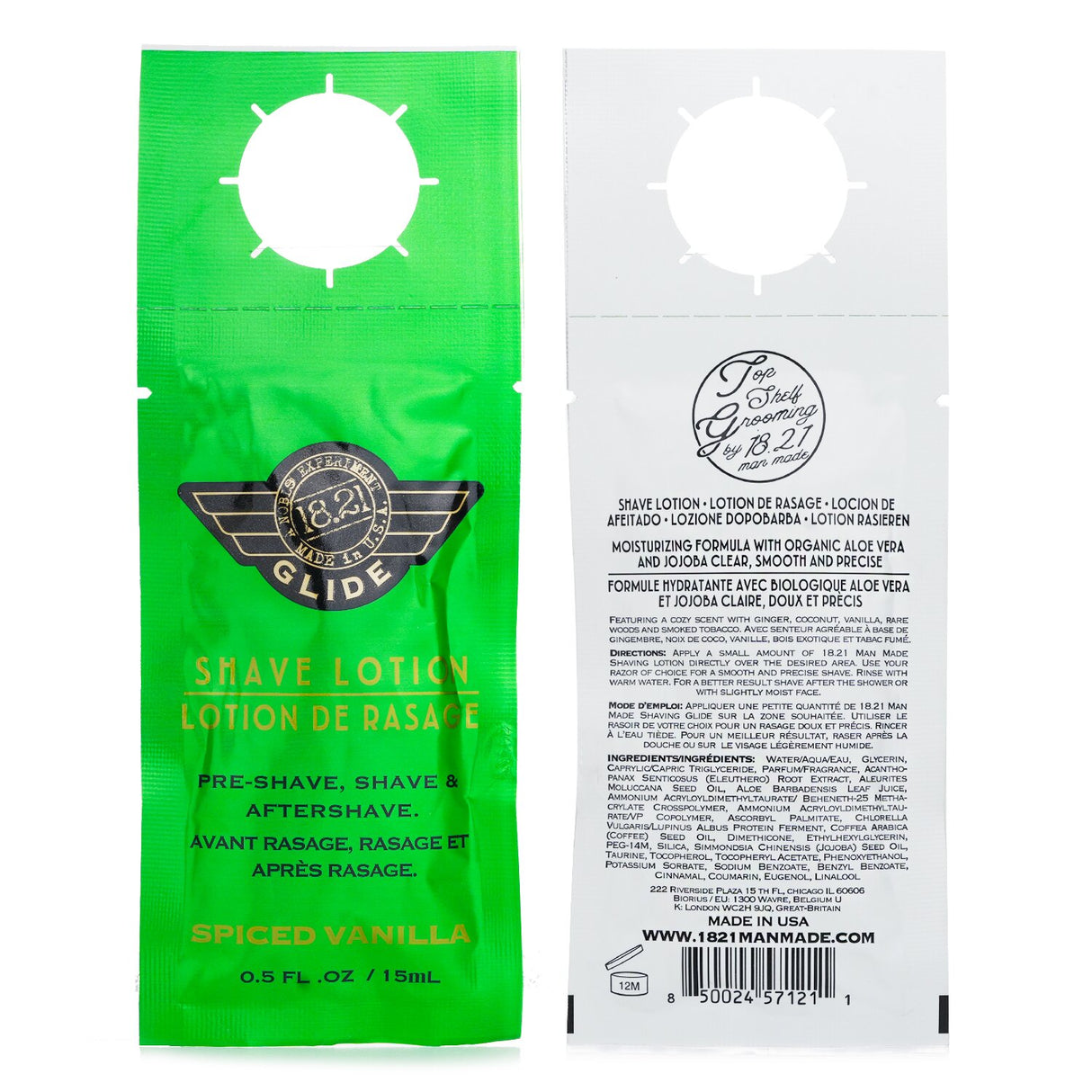 Clear glide shave lotion in Spiced Vanilla, softens skin pre-shave, soothes post-shave, perfect for precise grooming.