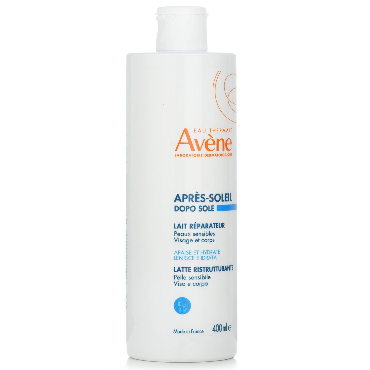 Avene After-Sun Repair Lotion in a 400ml bottle, soothing and hydrating sun-exposed skin with natural ingredients.