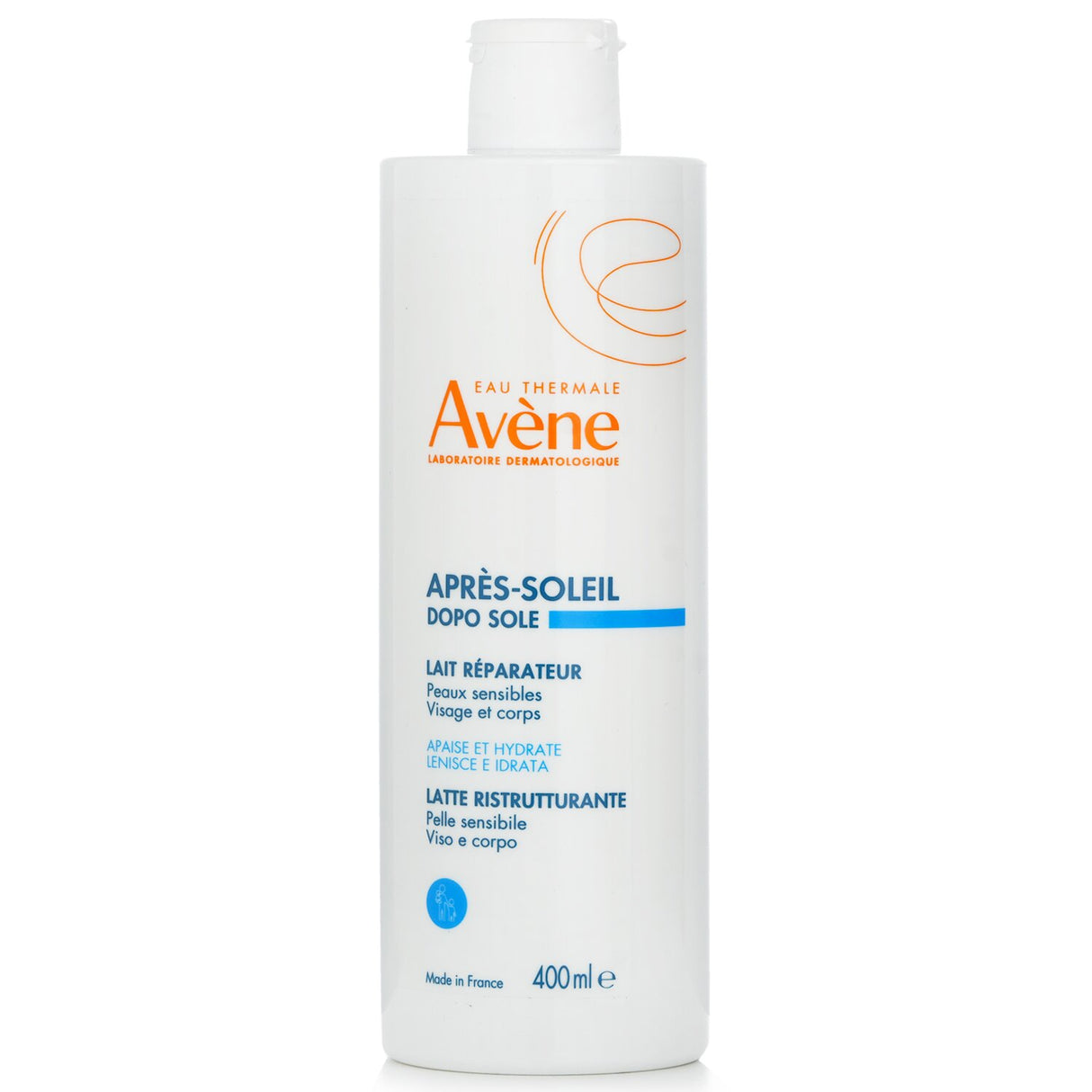 Avene After-Sun Repair Lotion in a 400ml bottle for soothing and hydrating sun-exposed skin with natural ingredients.
