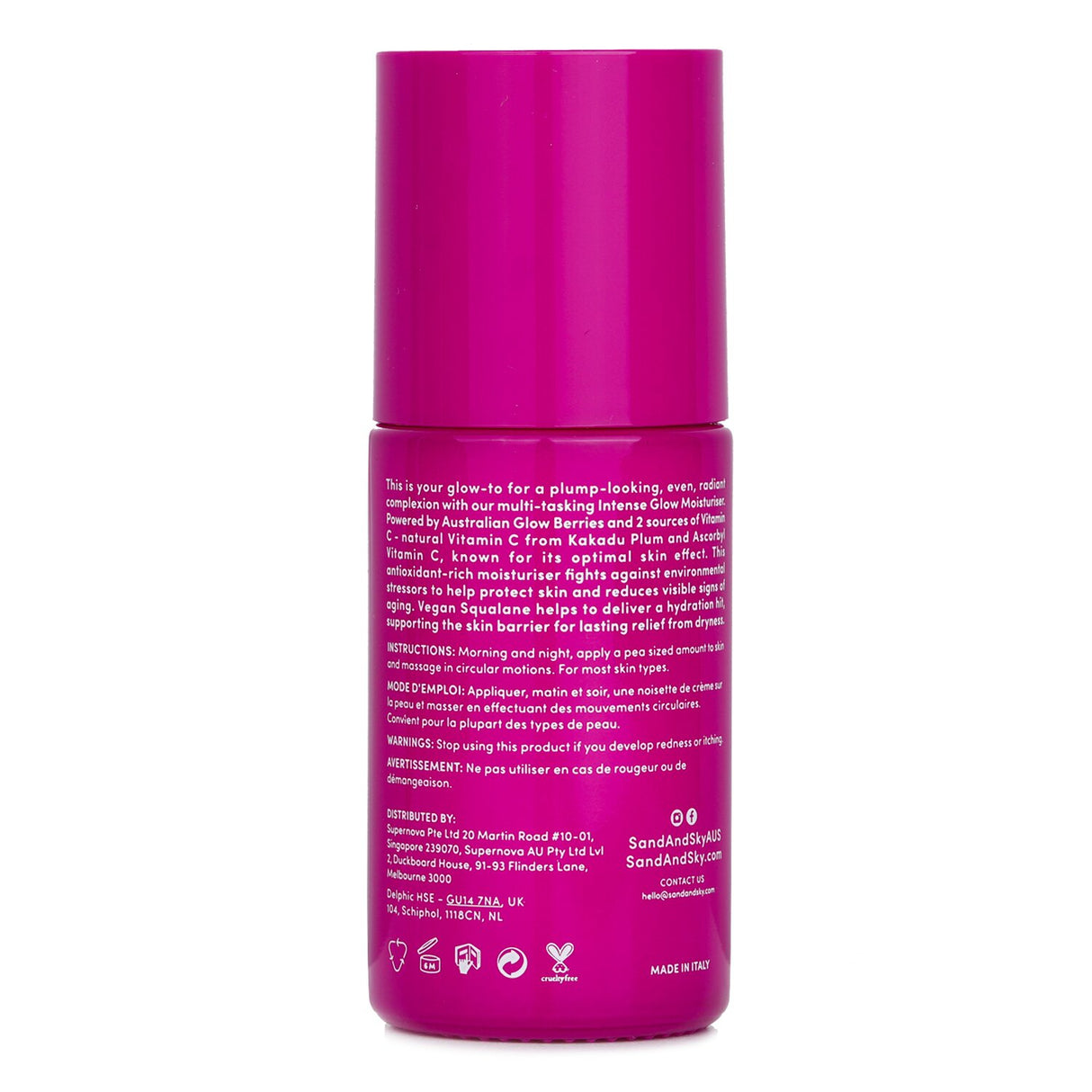 Image of Sand & Sky Intense Glow Moisturiser, a 60ml face cream with Australian berries for hydration and youthful skin.