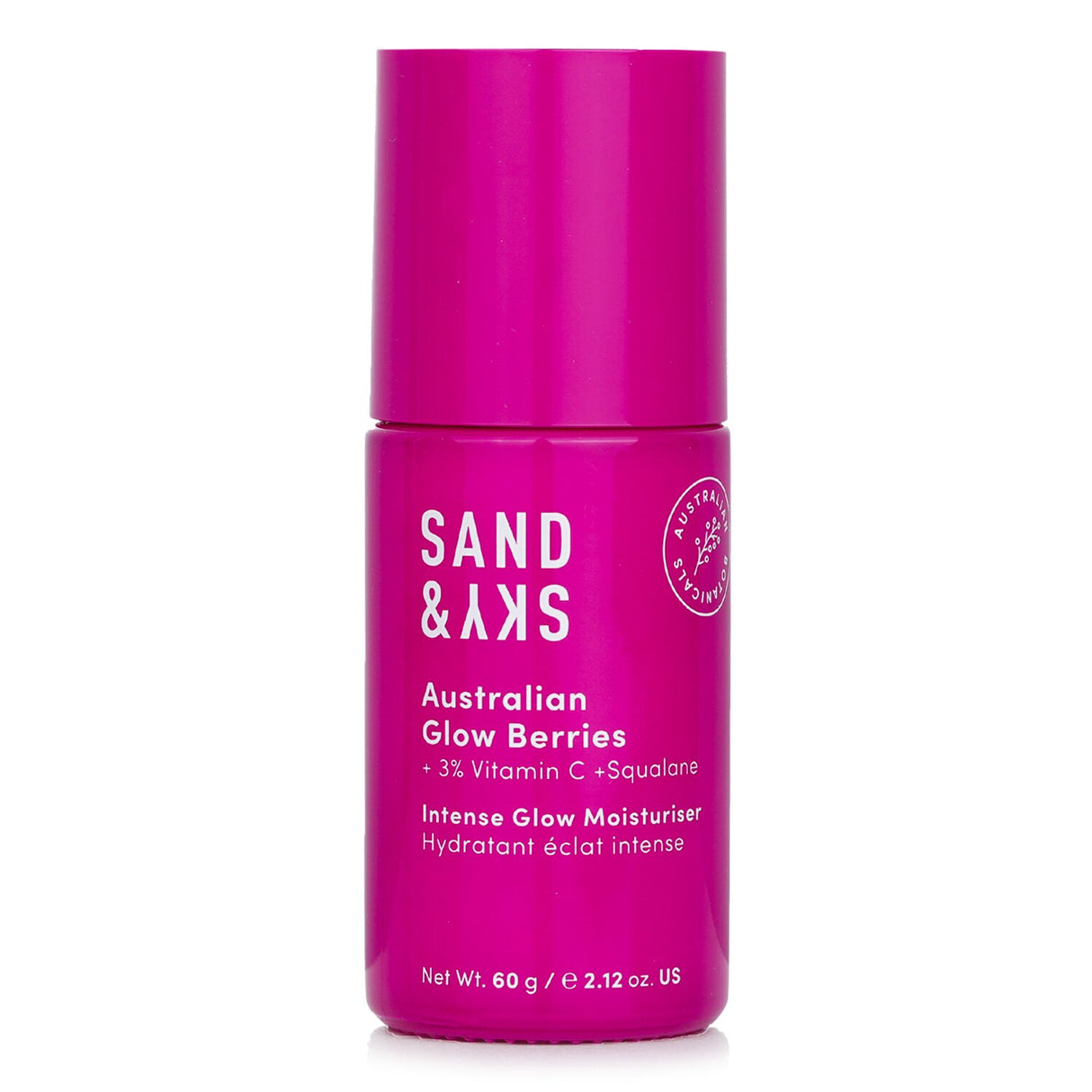 Sand & Sky Australian Glow Berries Intense Glow Moisturiser, 60ml, for radiant, nourished skin with powerful Vitamin C and Kakadu Plum.