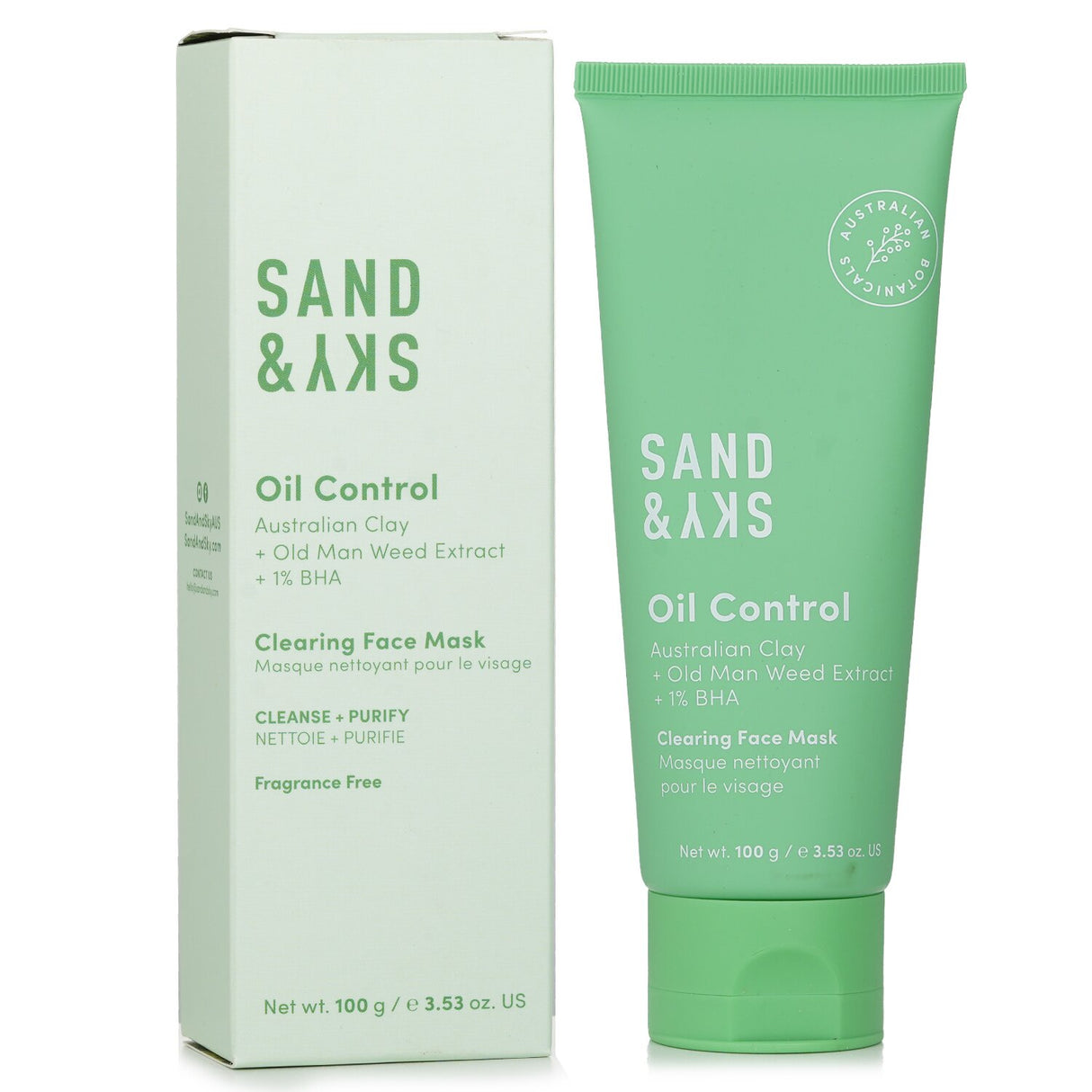 Oil control clay mask for oily skin with Salicylic Acid and Australian Old Man Weed for clarity and balance.
