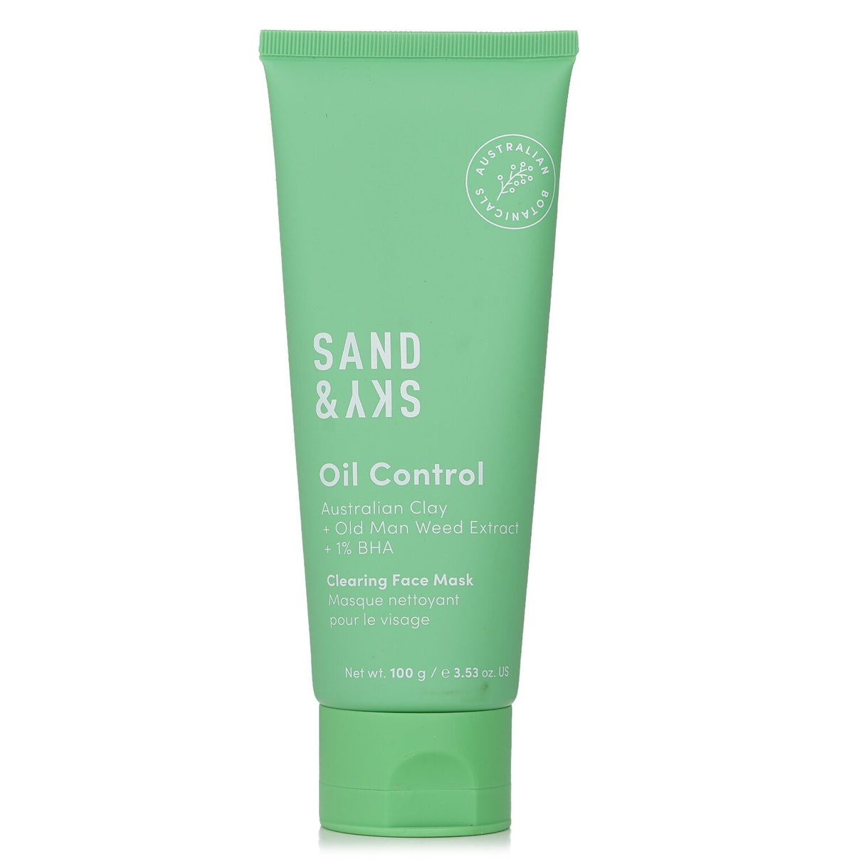 Sand & Sky Oil Control Clearing Face Mask in a 100g jar, designed for oily skin to clear pores and reduce redness.
