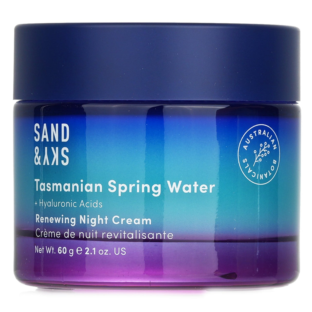 Hydrating night cream with Tasmanian Spring Water and hyaluronic acid for revitalized, radiant skin.
